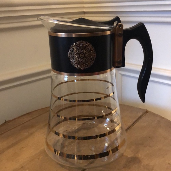 Vintage Mid Century Modern David Douglas Flameware Coffee Carafe Gold Striped - Picture 5 of 9